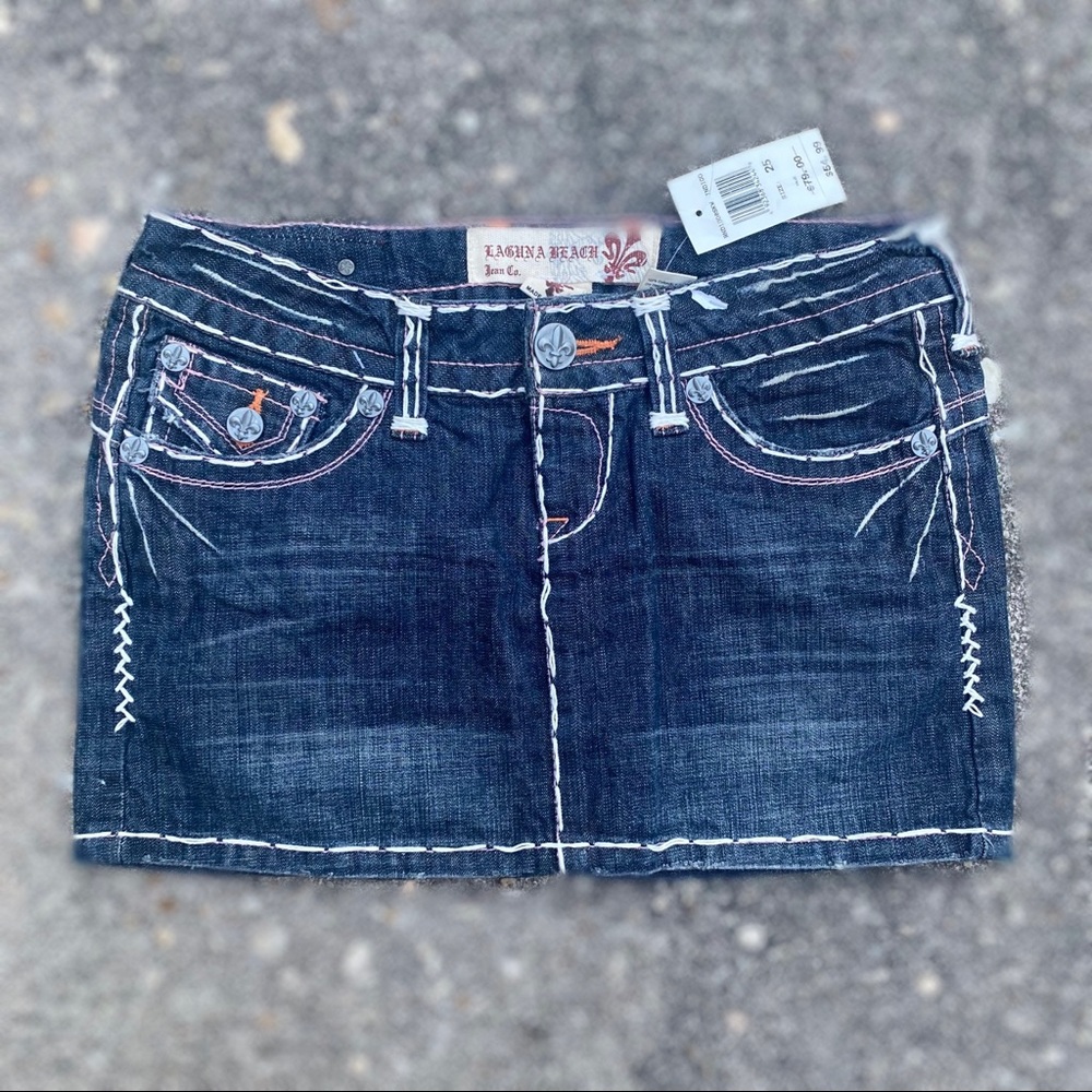 NWT Y2K Rhinestone Denim Laguna Beach Mini Skirt